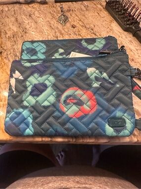lug Quilted Wristlet Pouch in Blue, Teal & Coral